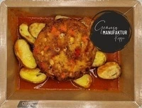 Bild vegane Gemüseküchle mit Rosmarinkartoffeln & Tomatensoße